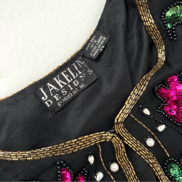 Jakelin Designs Vintage Beaded Sequin Silk Jacket 2X - Picture 11 of 16